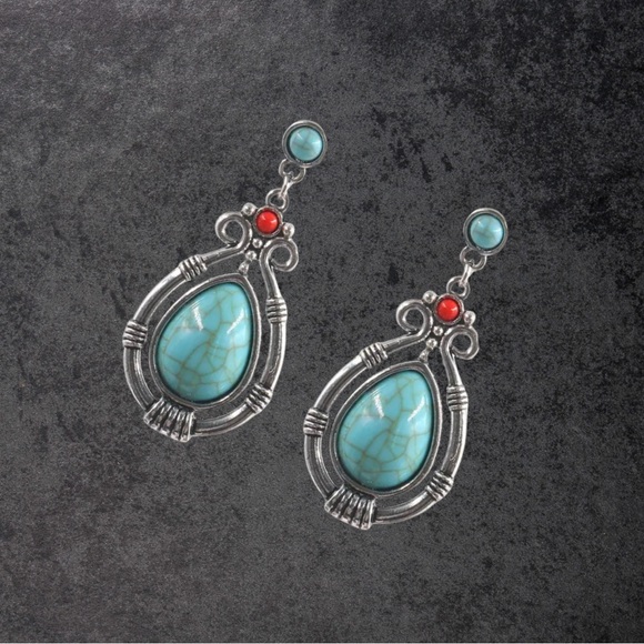Vintage Ethnic Boho Turquoise Drop Earrings - Picture 4 of 4